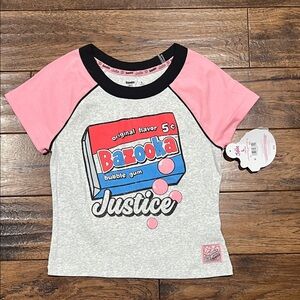 Justice Pink and Gray Bazooka Graphic Tee raglan baby tee large 12-14